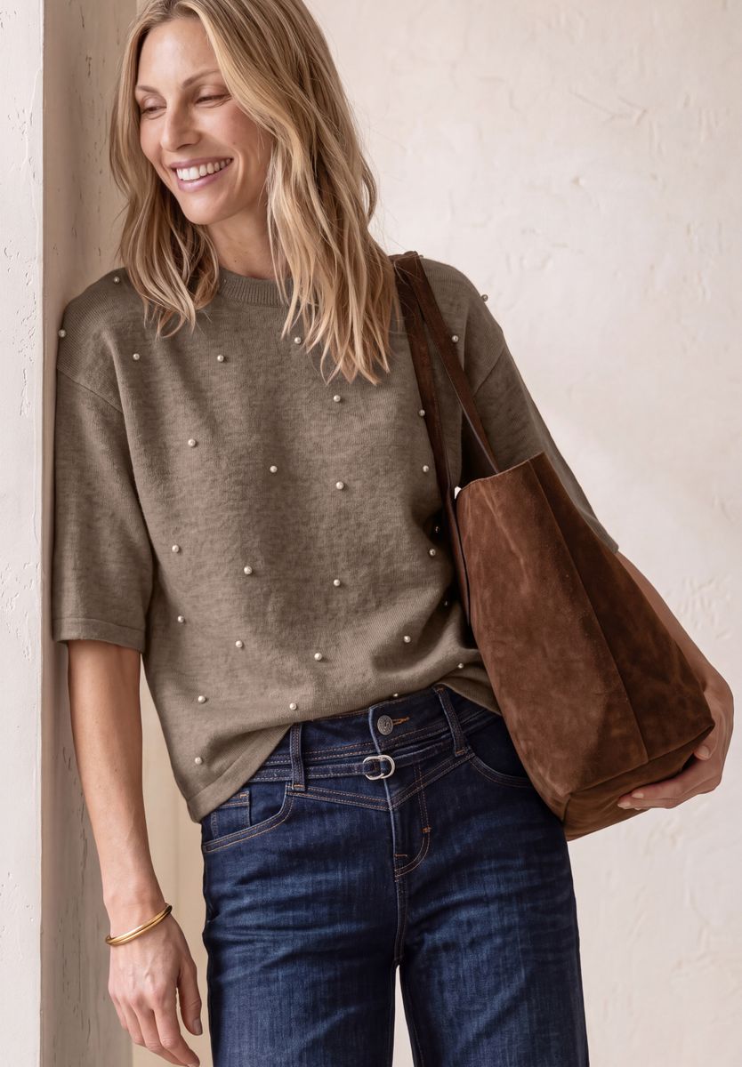 3/4-Arm Pullover mit Rundhals