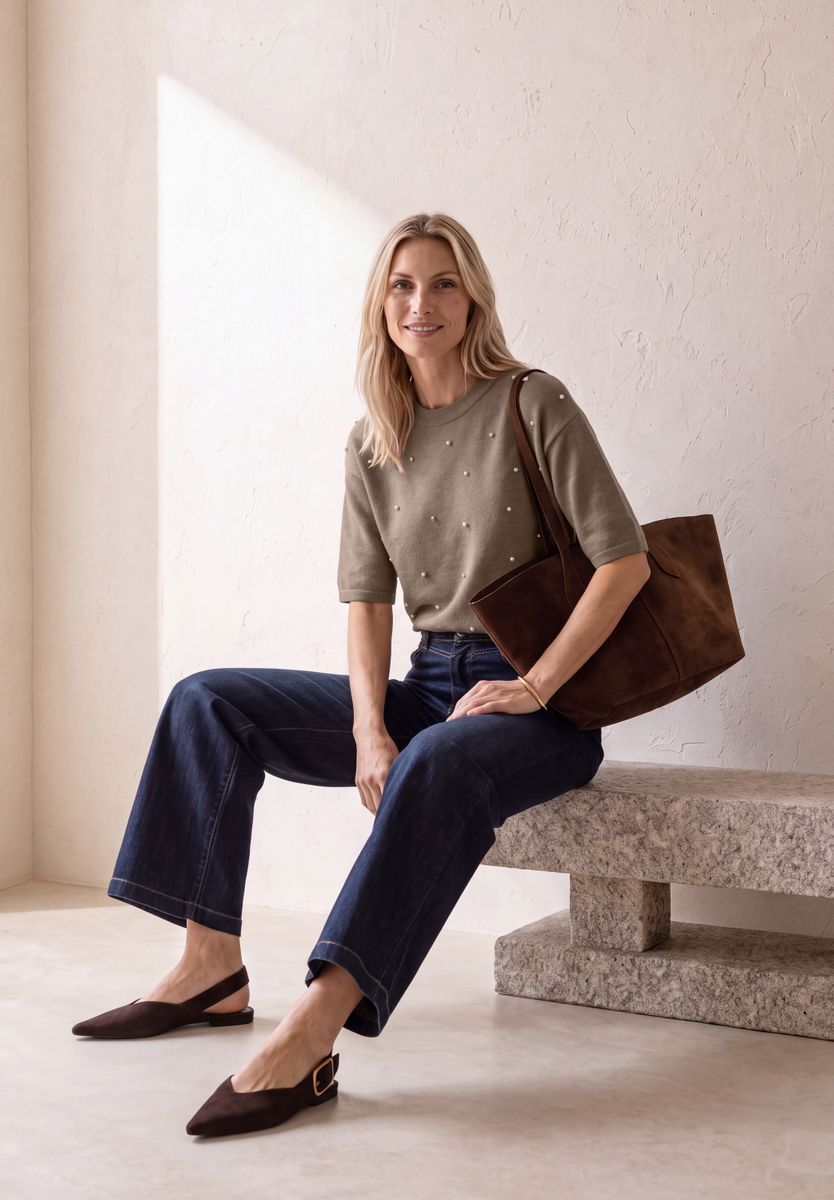 3/4-Arm Pullover mit Rundhals