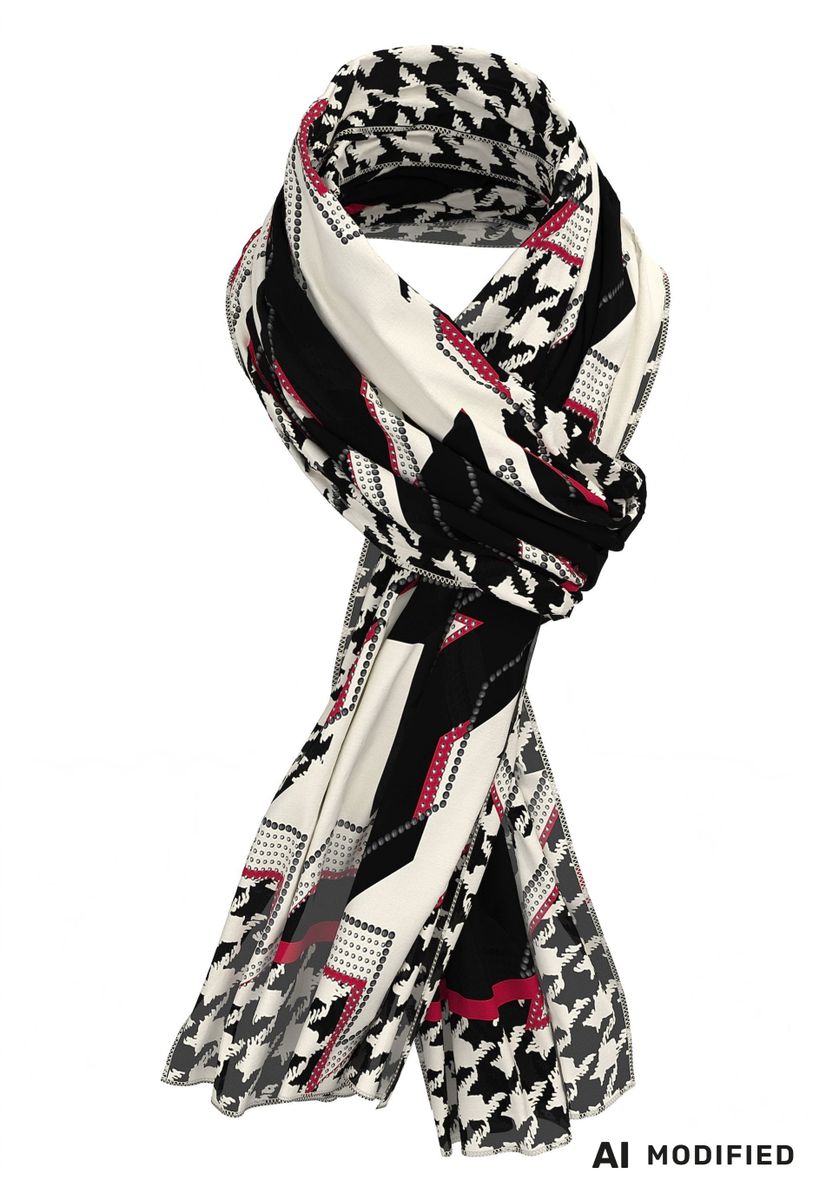 Accessoires ROUGE CONTRAST mit grafischem Dessin und Hahnentritt-Elementen