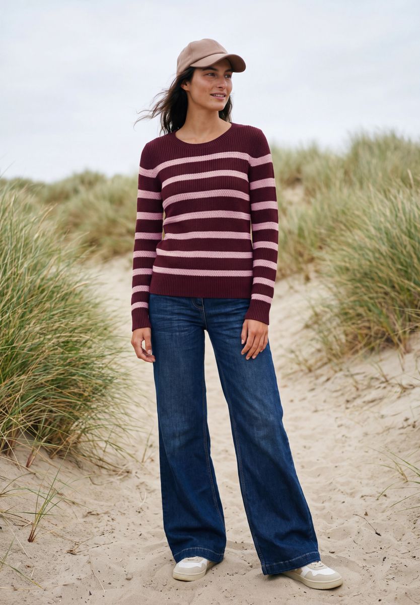 Langarm Pullover mit Rundhals und Streifen