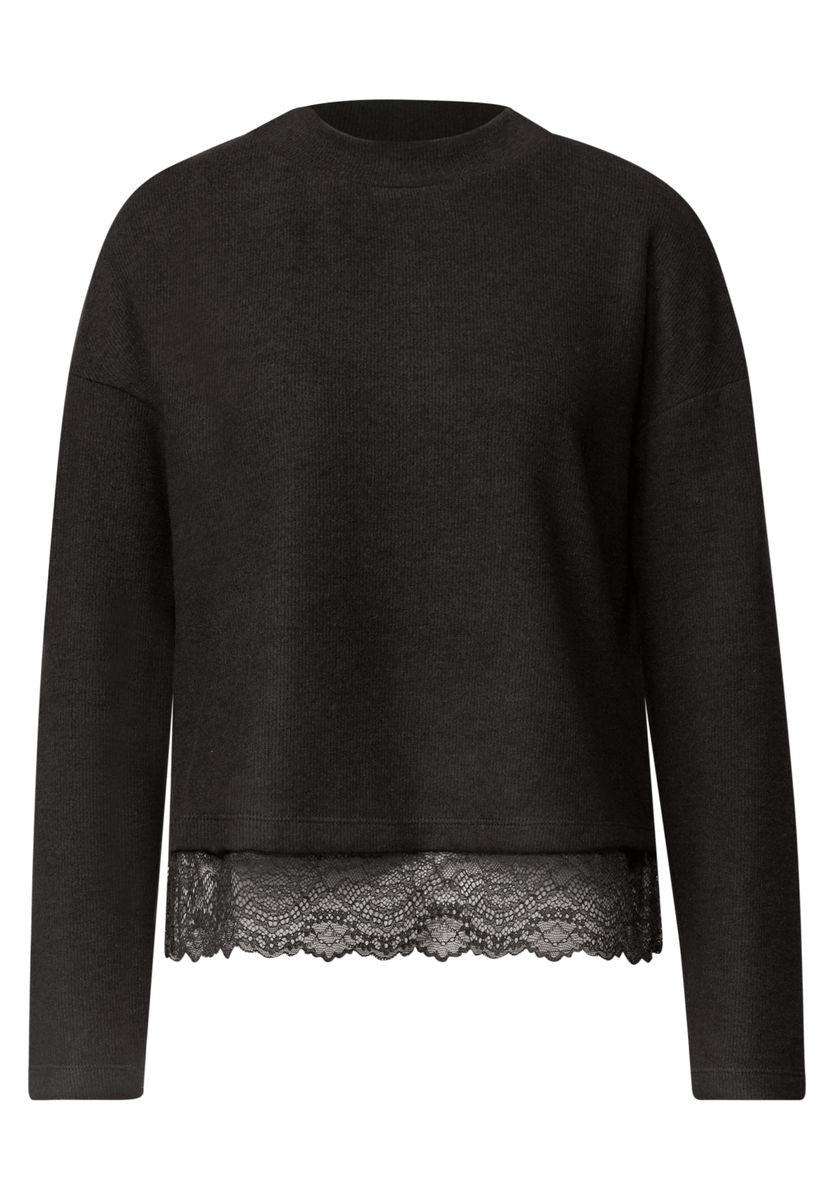 Langarm Shirt mit Rundhals und Spitzenborte