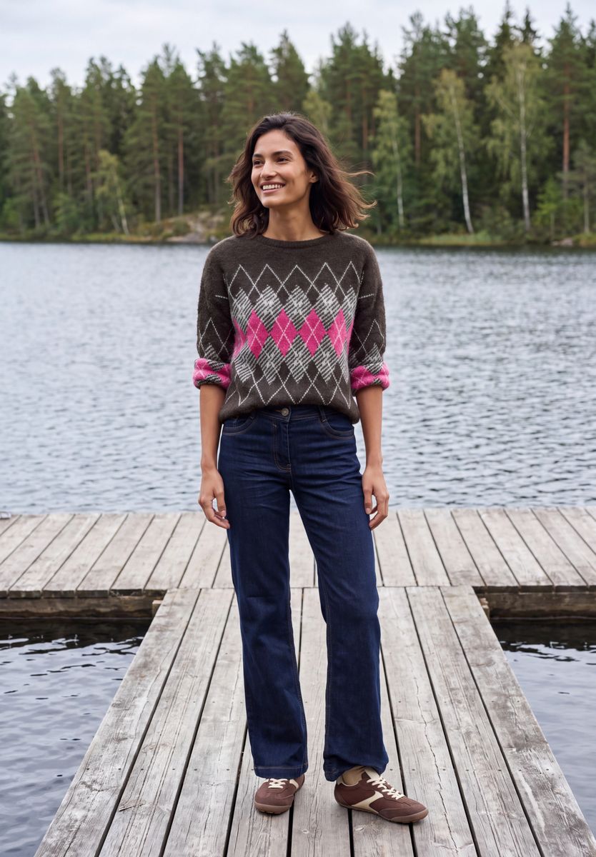 Federgarn Pullover mit Argyle-Muster