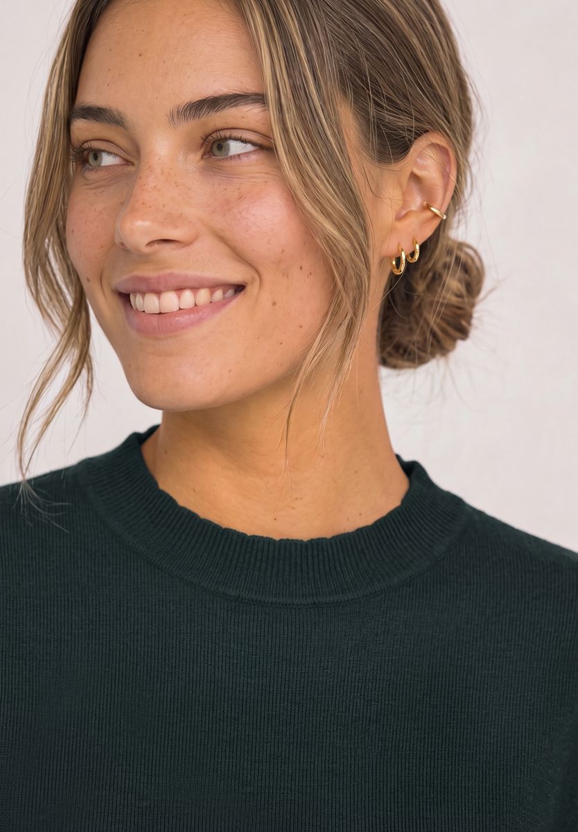 Langarm Pullover mit Turtle Neck und Raffung