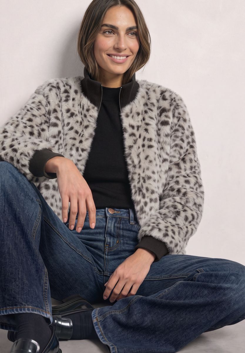 Fake Fur Jacke mit Animal Print