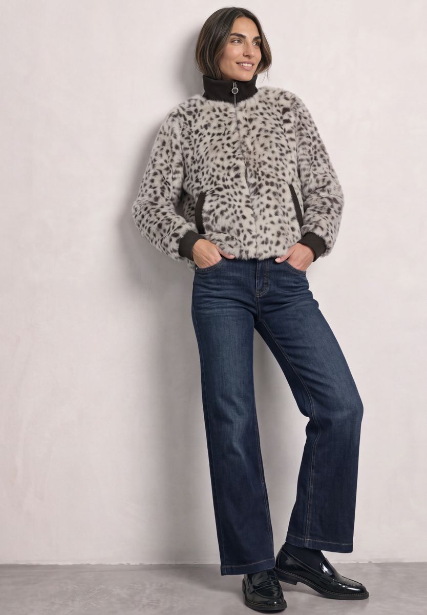 Fake Fur Jacke mit Animal Print