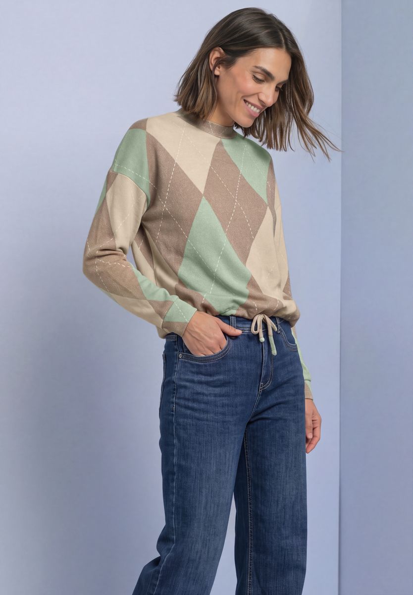 Langarm Shirt mit Turtle Neck und Muster