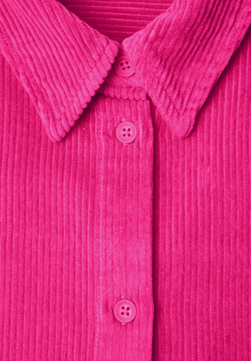 Langarm Hemdbluse aus Cord in Unifarbe
