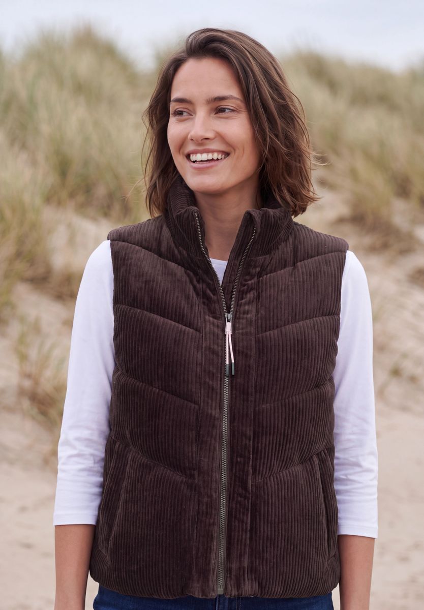 Cord-Weste mit Steppmuster und Zipper