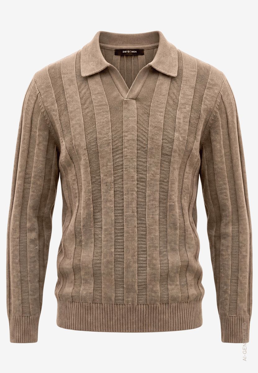 Herren Strickpullover  gerippt mit Hemdkragen