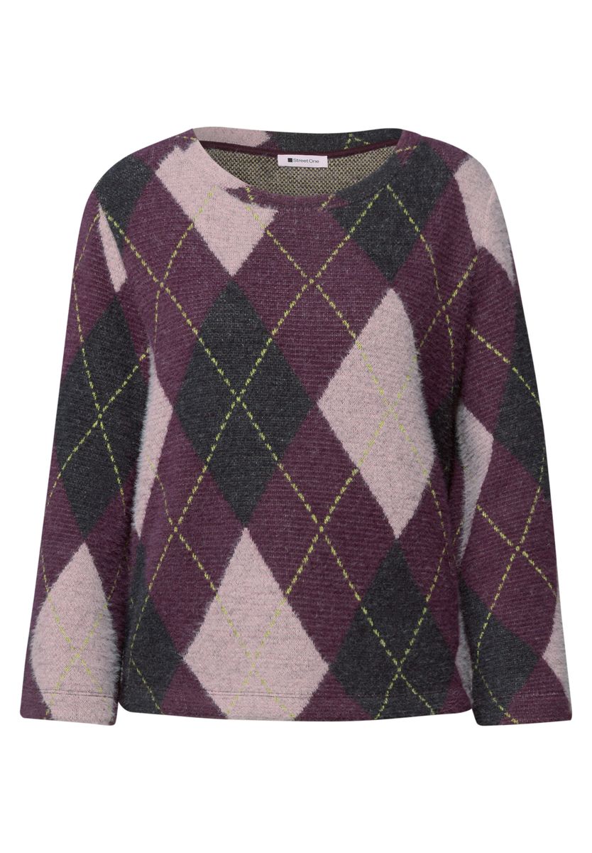 3/4-Arm Shirt mit Rundhals und Argylemuster