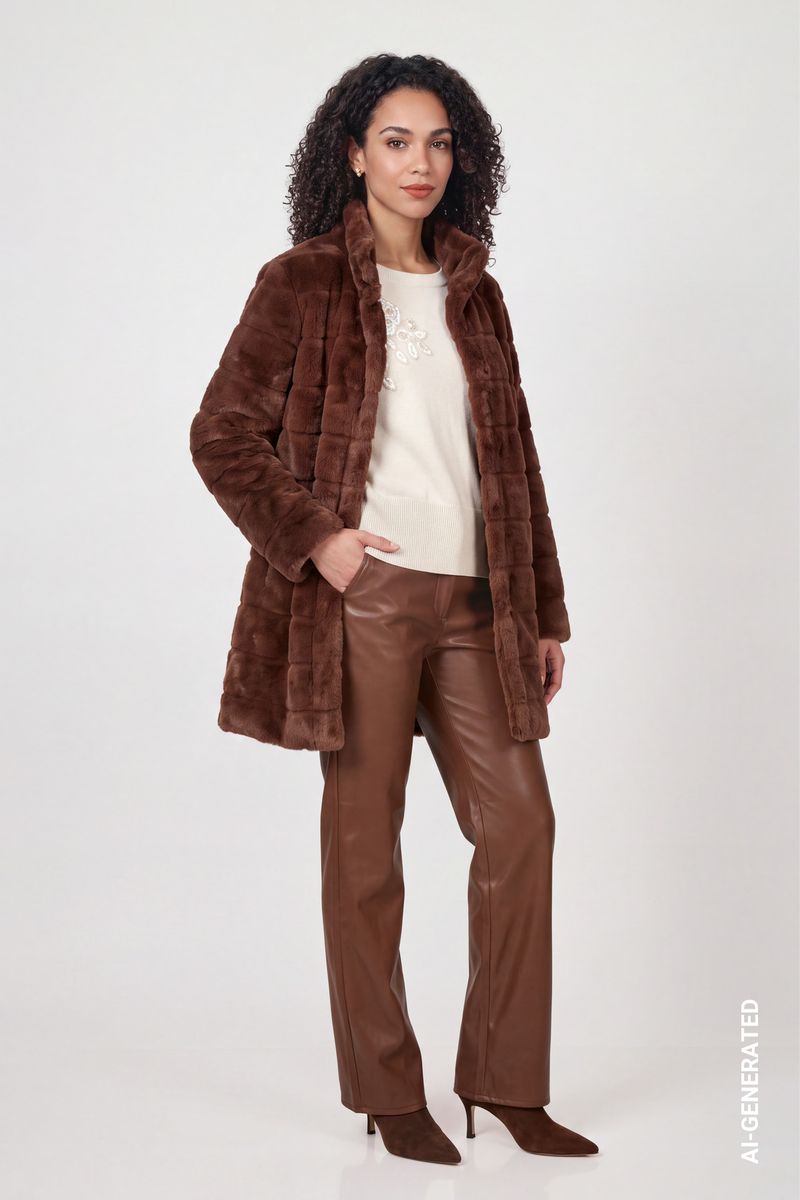 Kunstfell Mantel mit Streifen
