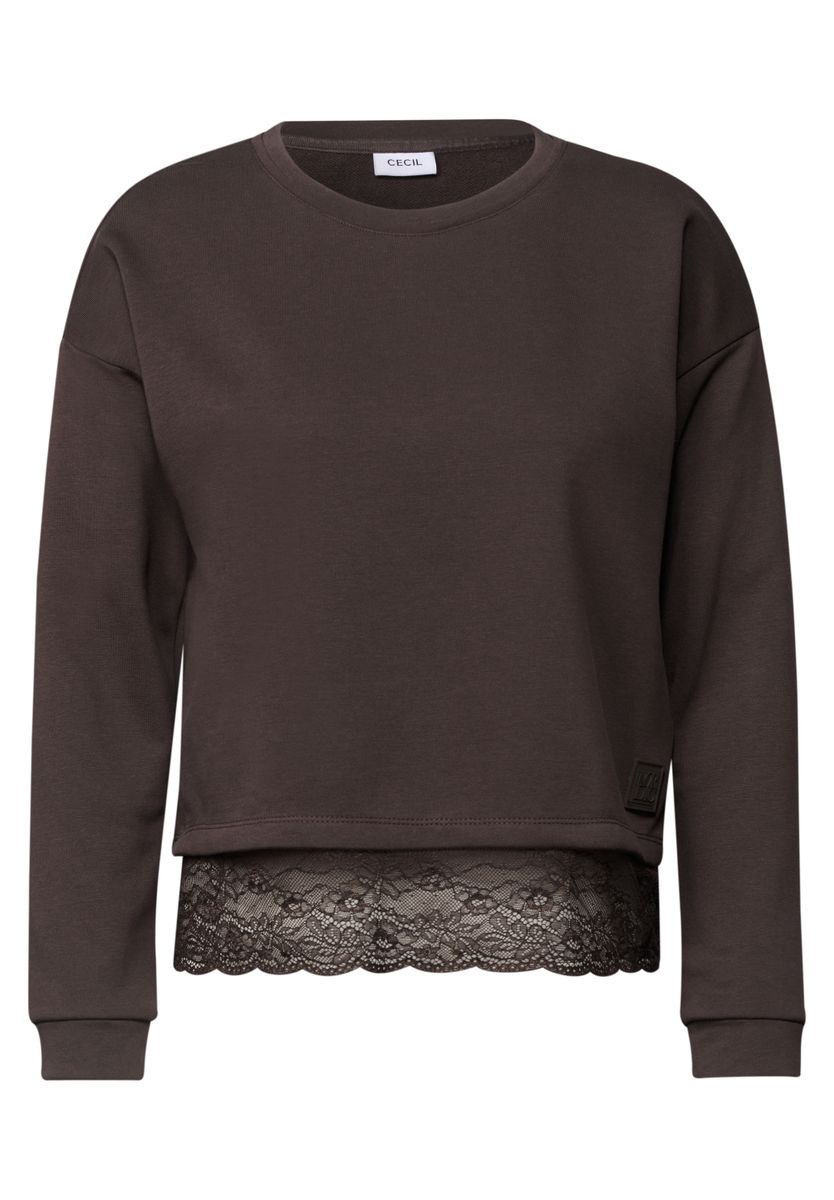 Langarm Shirt mit Rundhals und Spitzenkante
