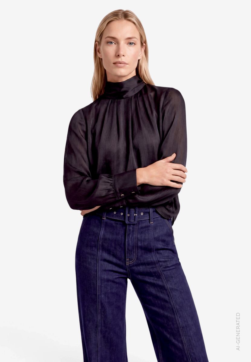 Damen Satin-Bluse mit Crinkle-Effekt