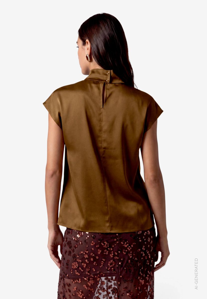 Damen Satin-Bluse  kurzarm mit Kragen