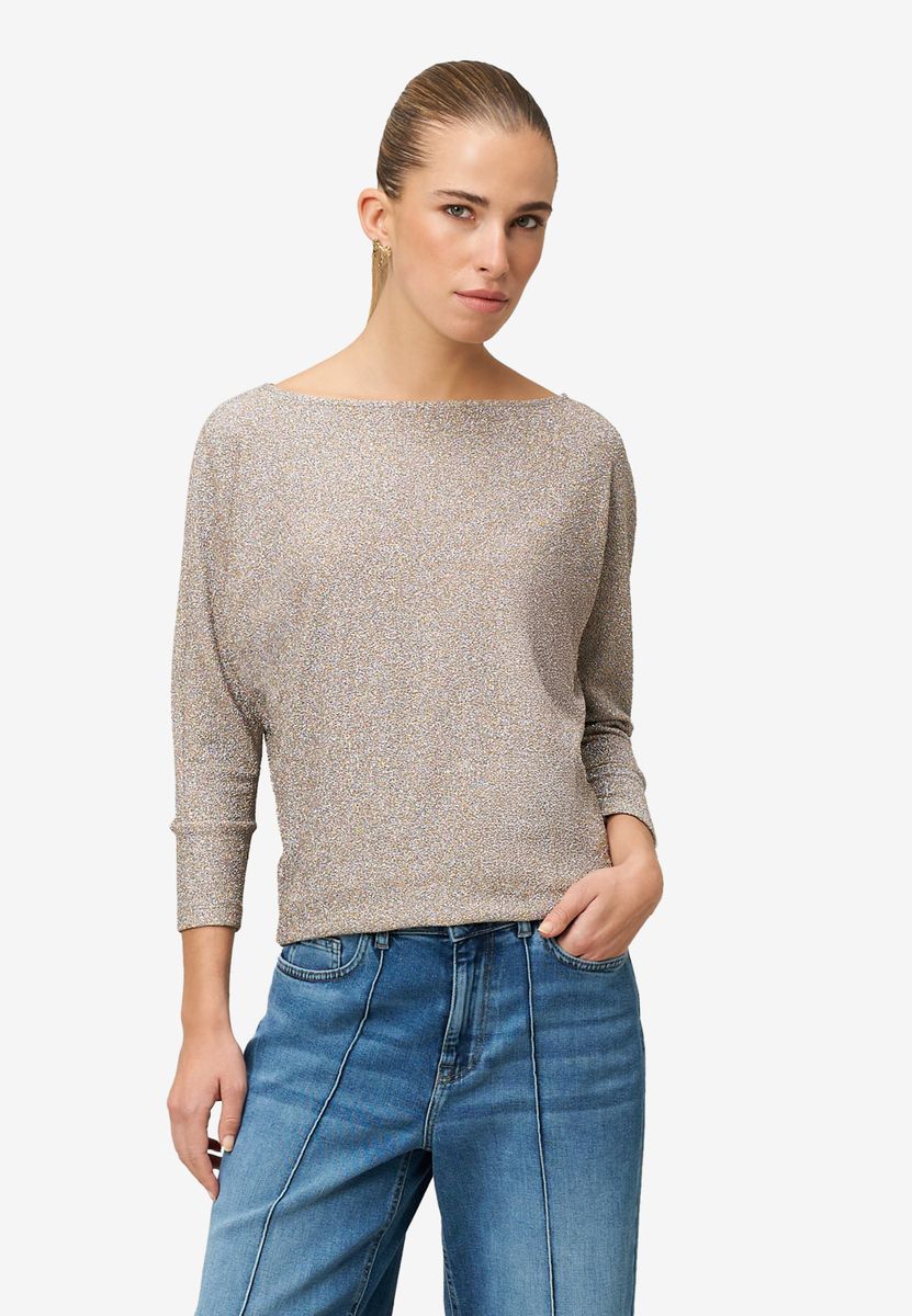 Glitzer-Shirt mit U-Boot Ausschnitt
