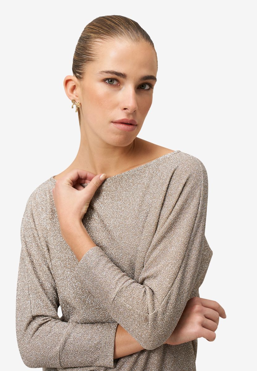 Glitzer-Shirt mit U-Boot Ausschnitt