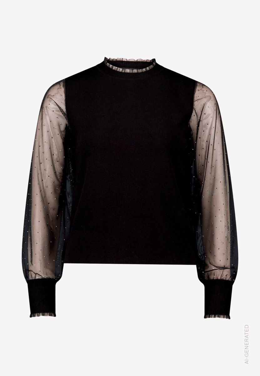 Damen Feinstrickpullover  mit transparenten Ärmeln