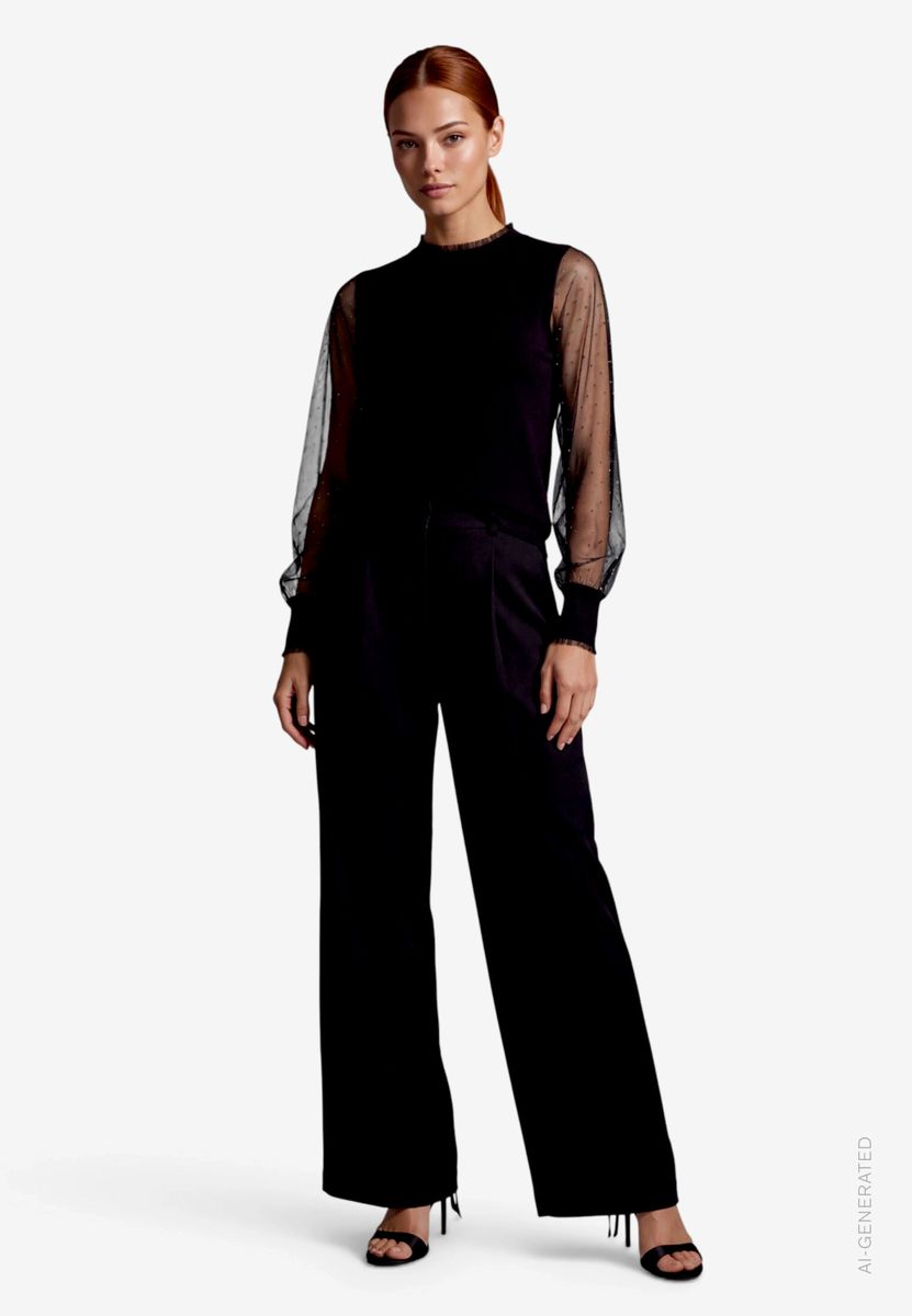 Damen Feinstrickpullover  mit transparenten Ärmeln