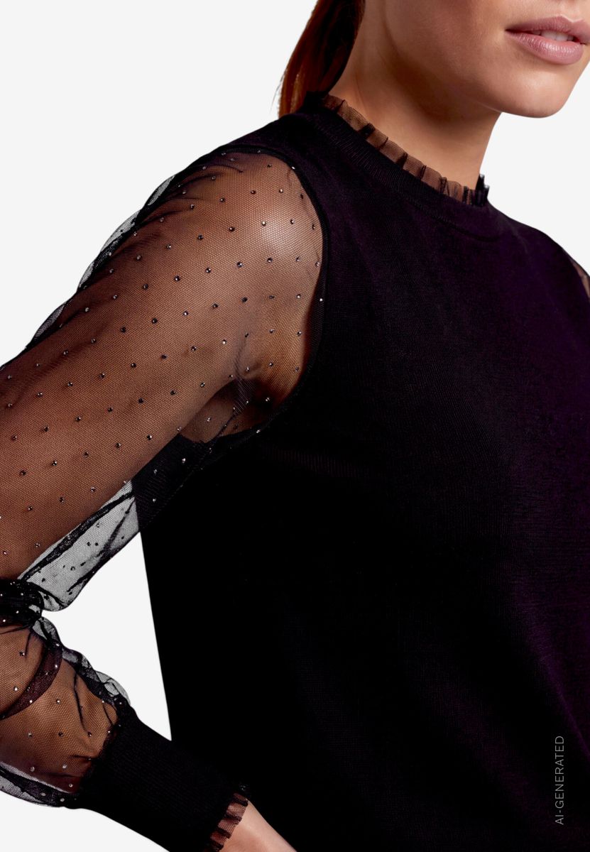 Damen Feinstrickpullover  mit transparenten Ärmeln