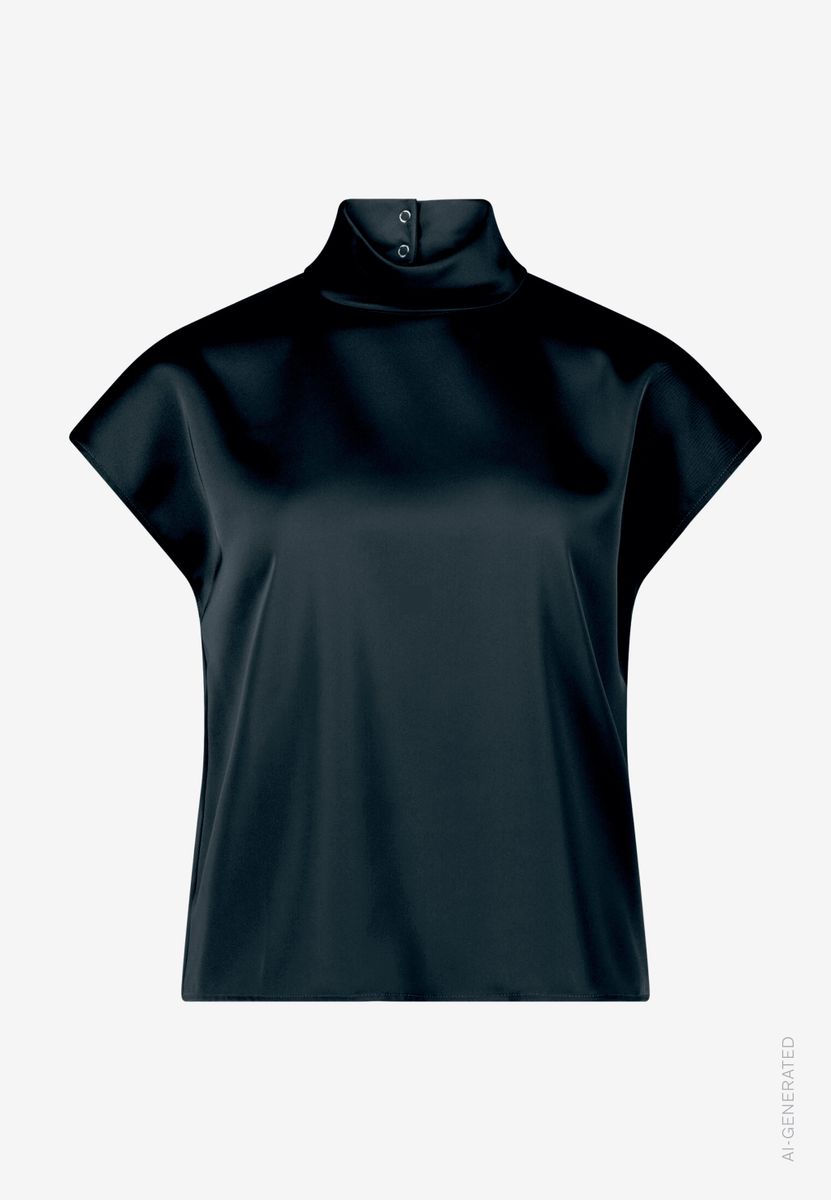 Damen Satin-Bluse  kurzarm mit Kragen