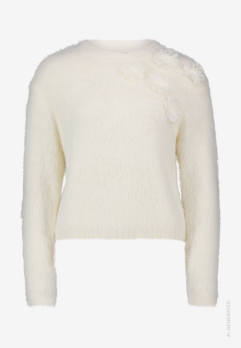 Damen Flauschiger Pullover  mit 3D Blumen