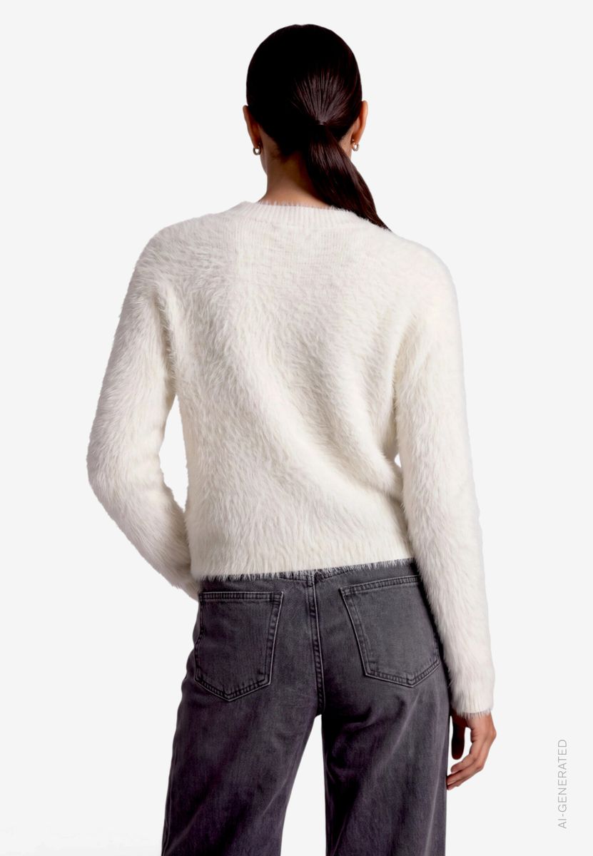 Damen Flauschiger Pullover  mit 3D Blumen
