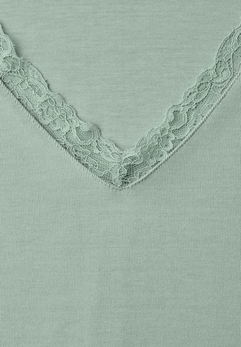 Langarm Shirt mit V-Neck und Spitzendetail