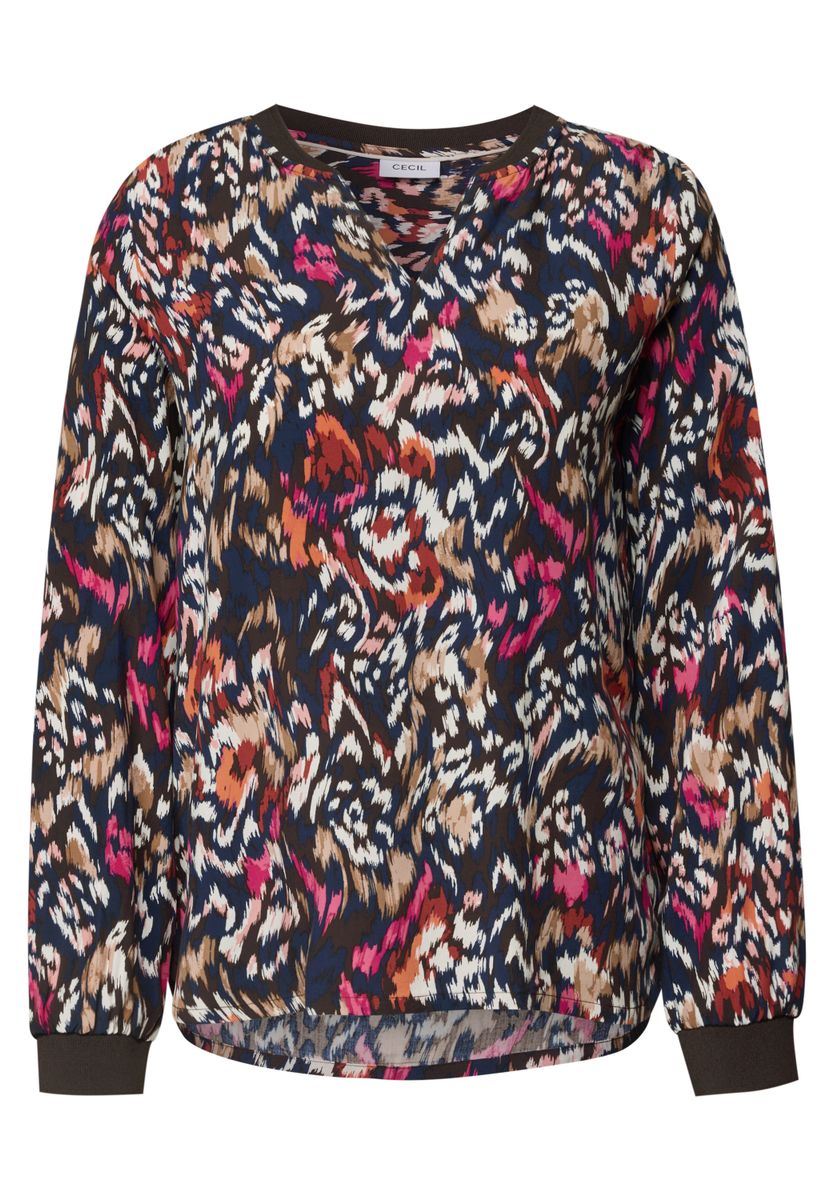 Langarm Bluse mit Split Neck und Print
