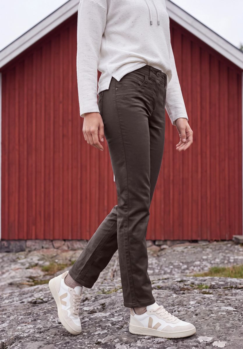 Mid Waist Straight Leg Hose im Slim Fit