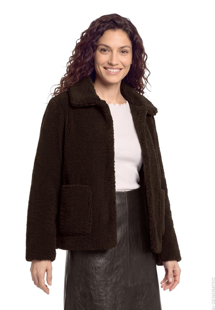 Cartoon Jacke PlUEsch Dunkelbraun – Ansicht 2