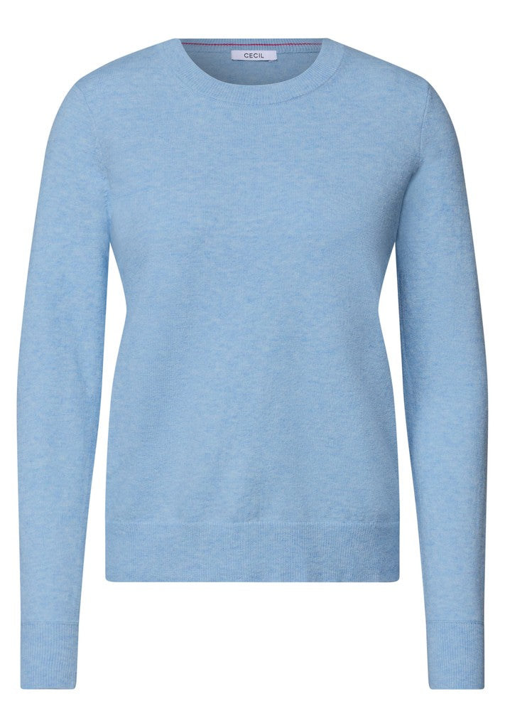 CECIL Pullover Unifarbe mit Rundhals Cosmopolitan Blue Melange Blau