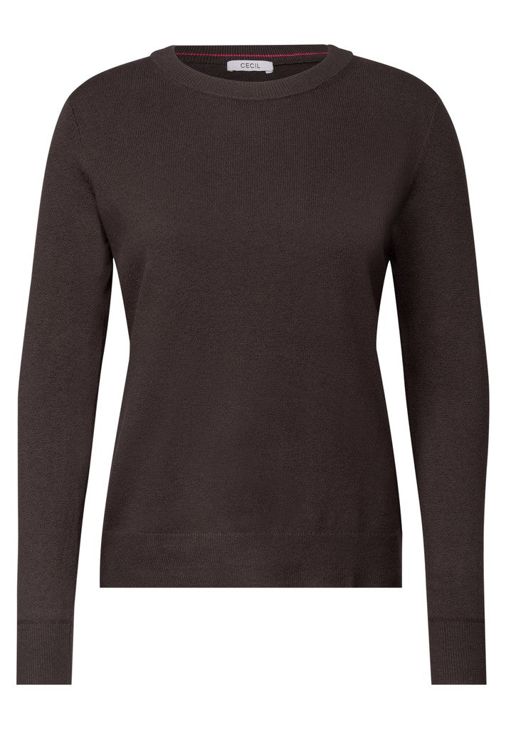 CECIL Pullover Unifarbe mit Rundhals Truffle Brown Melange Braun