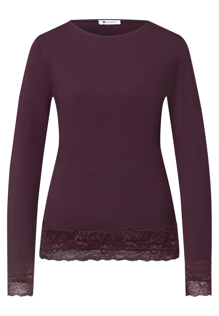 Street One Langarmshirt mit Boat Neck Berry Plum Bordeaux