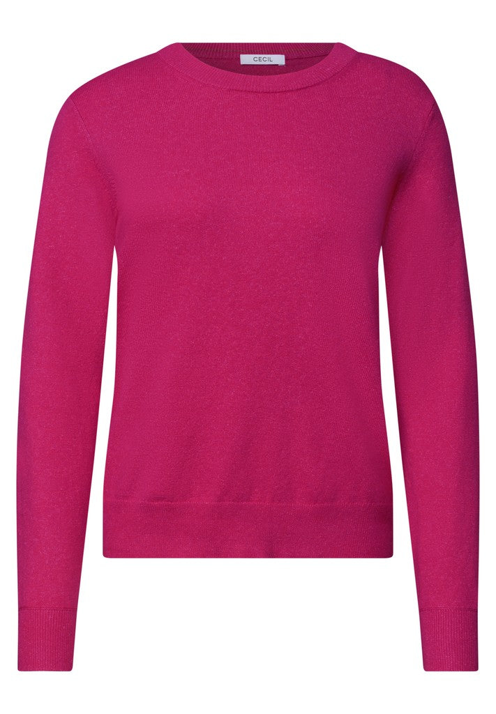 CECIL Pullover Unifarbe mit Rundhals Pink Flash Melange Rosa