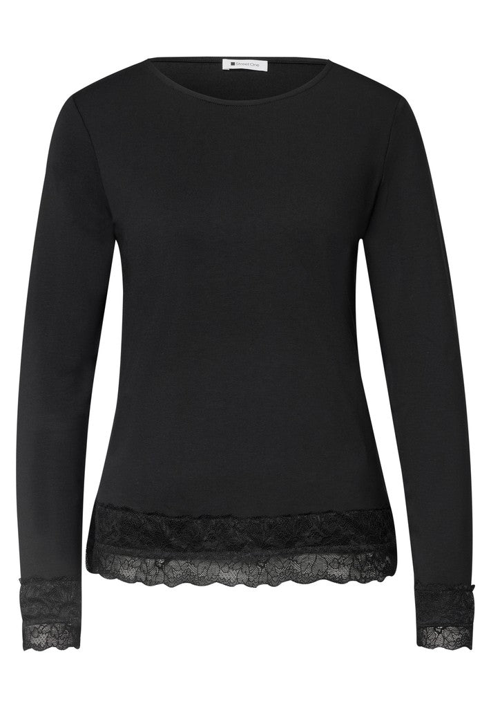 Street One Langarmshirt mit Boat Neck Black Schwarz