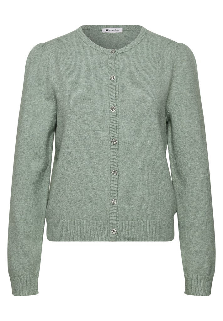 Street One Strickjacke LTD cosy roundneck Eucalyptus Green Mel Grün