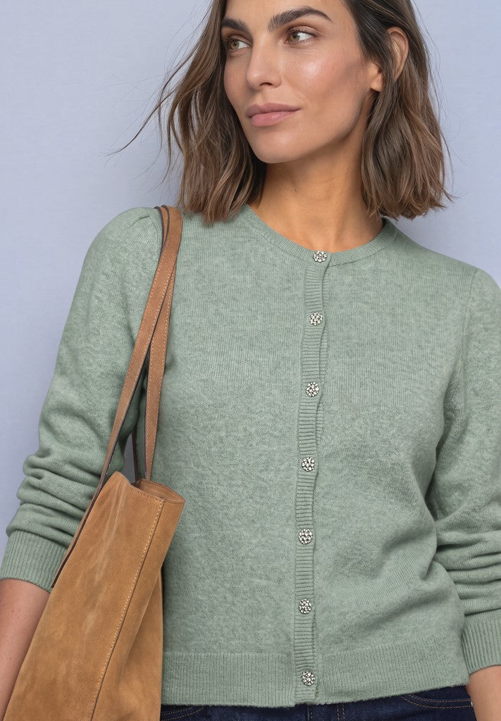 Street One Strickjacke LTD cosy roundneck Eucalyptus Green Mel Grün – Ansicht 2