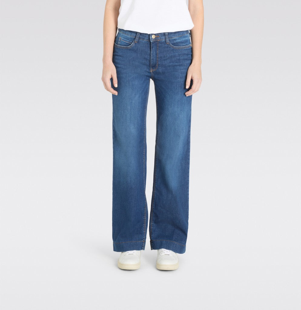 MAC Straight Leg Jeans Wide Authentic Stretch Fashion Blue Washed Blau