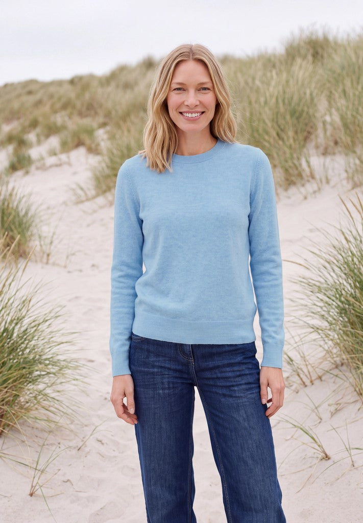 CECIL Pullover Unifarbe mit Rundhals Cosmopolitan Blue Melange Blau – Ansicht 2