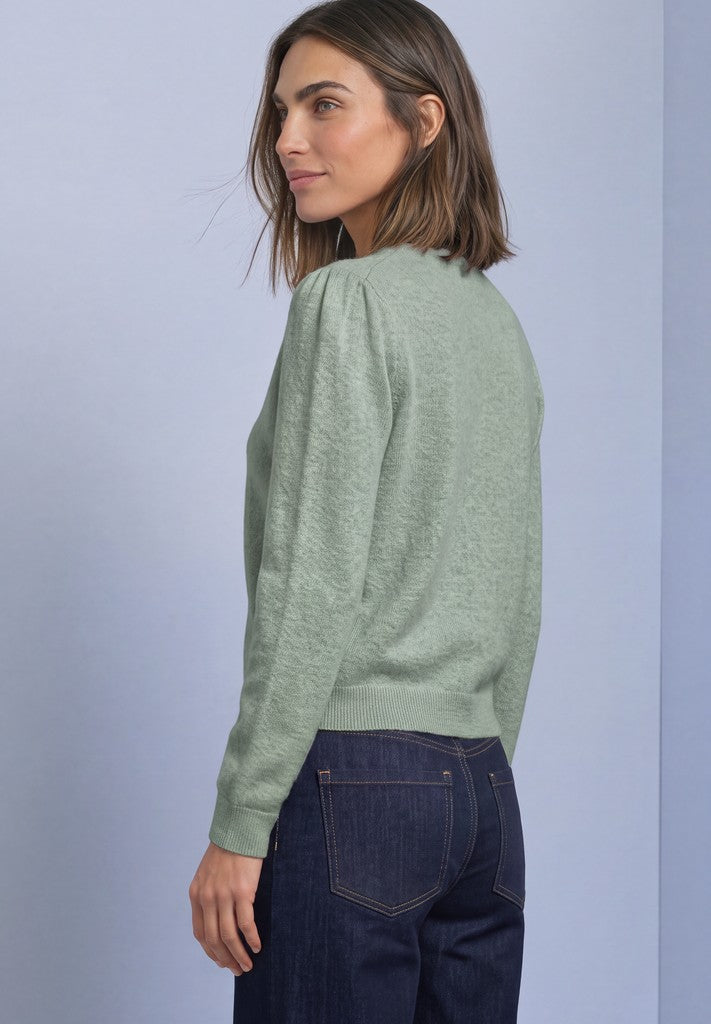 Street One Strickjacke LTD cosy roundneck Eucalyptus Green Mel Grün – Ansicht 4