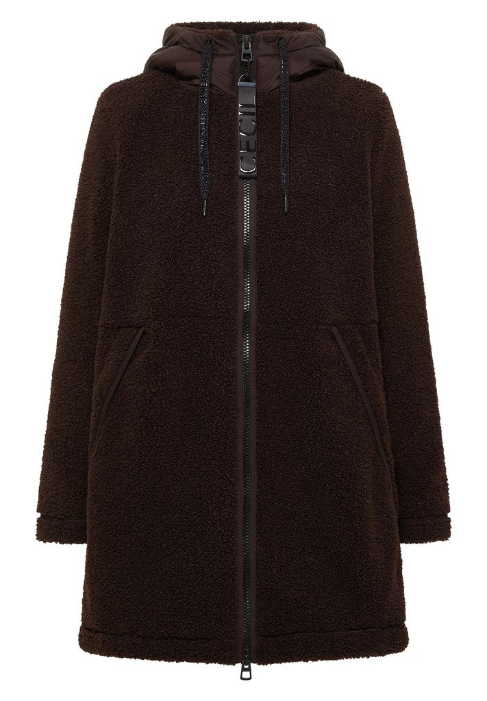 CECIL Mantel Strukturmix mit Kapuze Chocolate Sauce Brown Braun